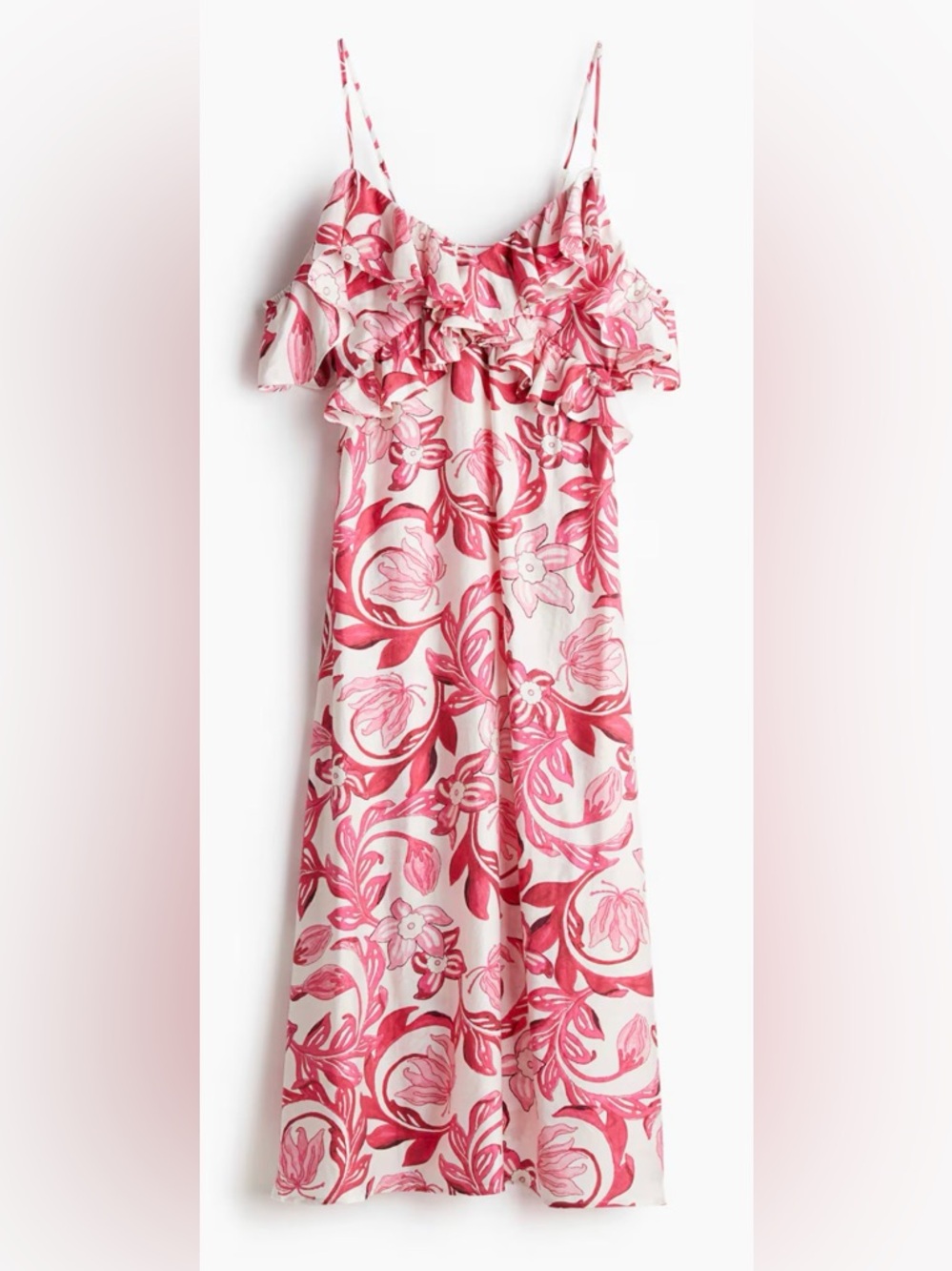 NWT H&M PINK GLORAL FLOUNCED OPEN-SHOULDER DRESS